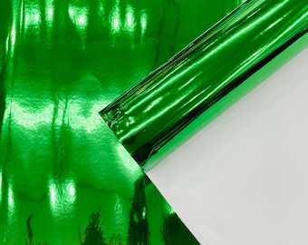 Kelly Green Chrome Mirror Reflective Vinyl Fabric By The Yard, Crafting Fabric Upholstery Vinyl Fabric Chrome Mirror Reflective Vinyl