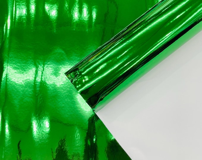 Kelly Green Chrome Mirror Reflective Vinyl Fabric By The Yard, Crafting Fabric Upholstery Vinyl Fabric Chrome Mirror Reflective Vinyl