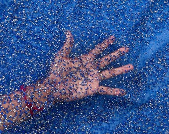 Royal Blue Rhinestones Glitter Fabric on a Mesh By The Yard, Ombre Effect Rhinestones Mesh Glitter Fabric, Glitter Fabric | Sparkle Fabric