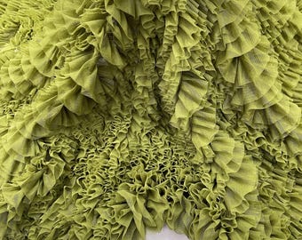 Olive Tulle Ruffle Fabric, 60" Wide Waves - Prom Dress Wedding & Decoration