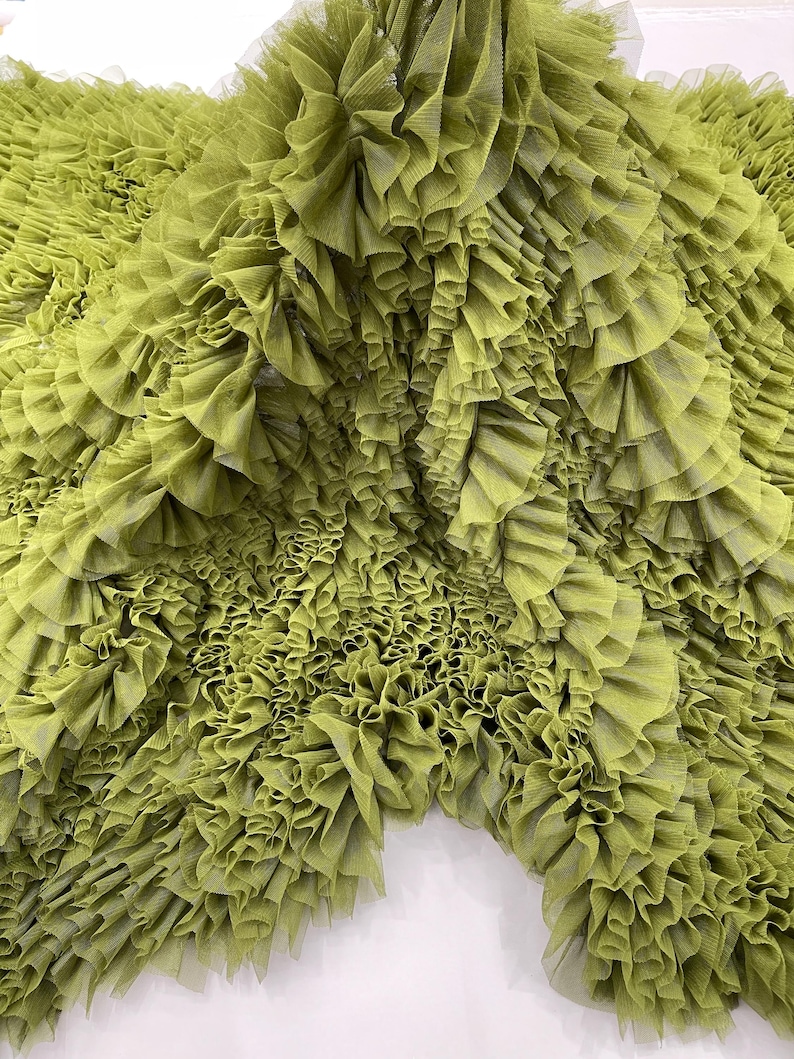 Fabric Flowing Ruffle Olive Tulle Ruffle Fabric, 60