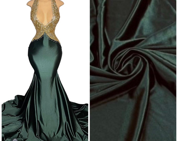 Hunter Green Shiny Milliskin Nylon Spandex Fabric 4 Way Stretch Prom-Gown-Dress, 58" Wide Sold by The Yard (Pick a Size)