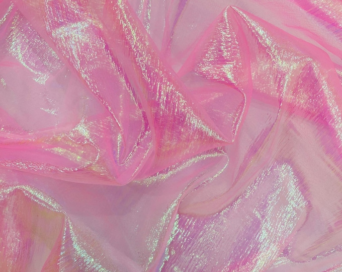 Pink Iridescent Crush Organza Fabric - 45" Wide - By The Yard