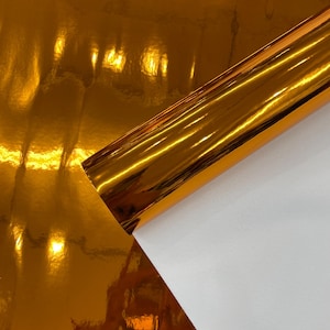 Orange Chrome Mirror Reflective Vinyl Fabric By The Yard, Crafting Fabric Upholstery Vinyl Fabric Chrome Mirror Reflective Vinyl