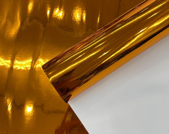 Orange Chrome Mirror Reflective Vinyl Fabric By The Yard, Crafting Fabric Upholstery Vinyl Fabric Chrome Mirror Reflective Vinyl