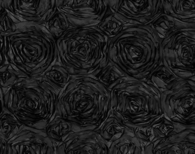 Black Rosette Fabric 3D Rosette Satin, Floral Satin ( Choose The Size )