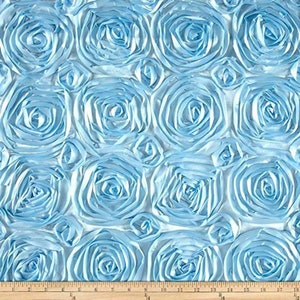 Baby Blue Rosette Fabric 3D Rosette Satin, Floral Satin ( Choose The Size )