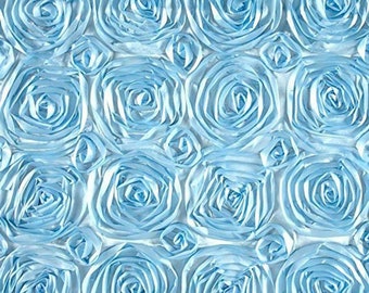 Baby Blue 3D Rosette Satin Fabric: Floral Wedding Decor (54" Wide)