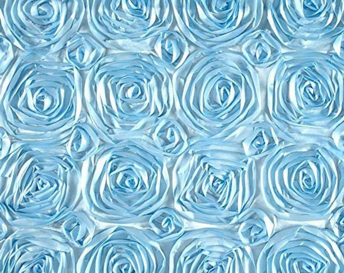 Baby Blue Rosette Fabric 3D Rosette Satin, Floral Satin ( Choose The Size )