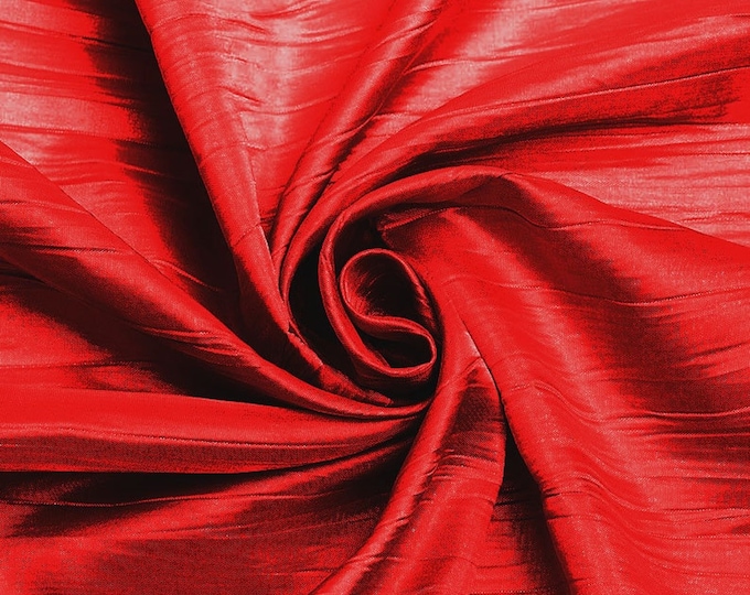 Crushed Taffeta Fabric - Red - 54" Inch Wide Crushed Taffeta Creased Fabric Sold by The Yard