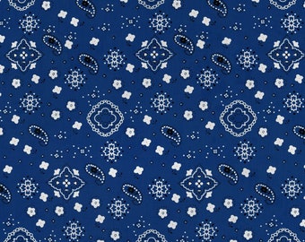Royal Blue Bandana Print Fabric Cotton/Polyester Sold By The Yard