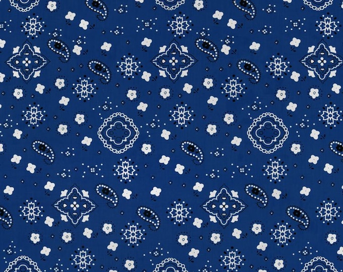 Royal Blue Bandana Print Fabric Cotton/Polyester Sold By The Yard