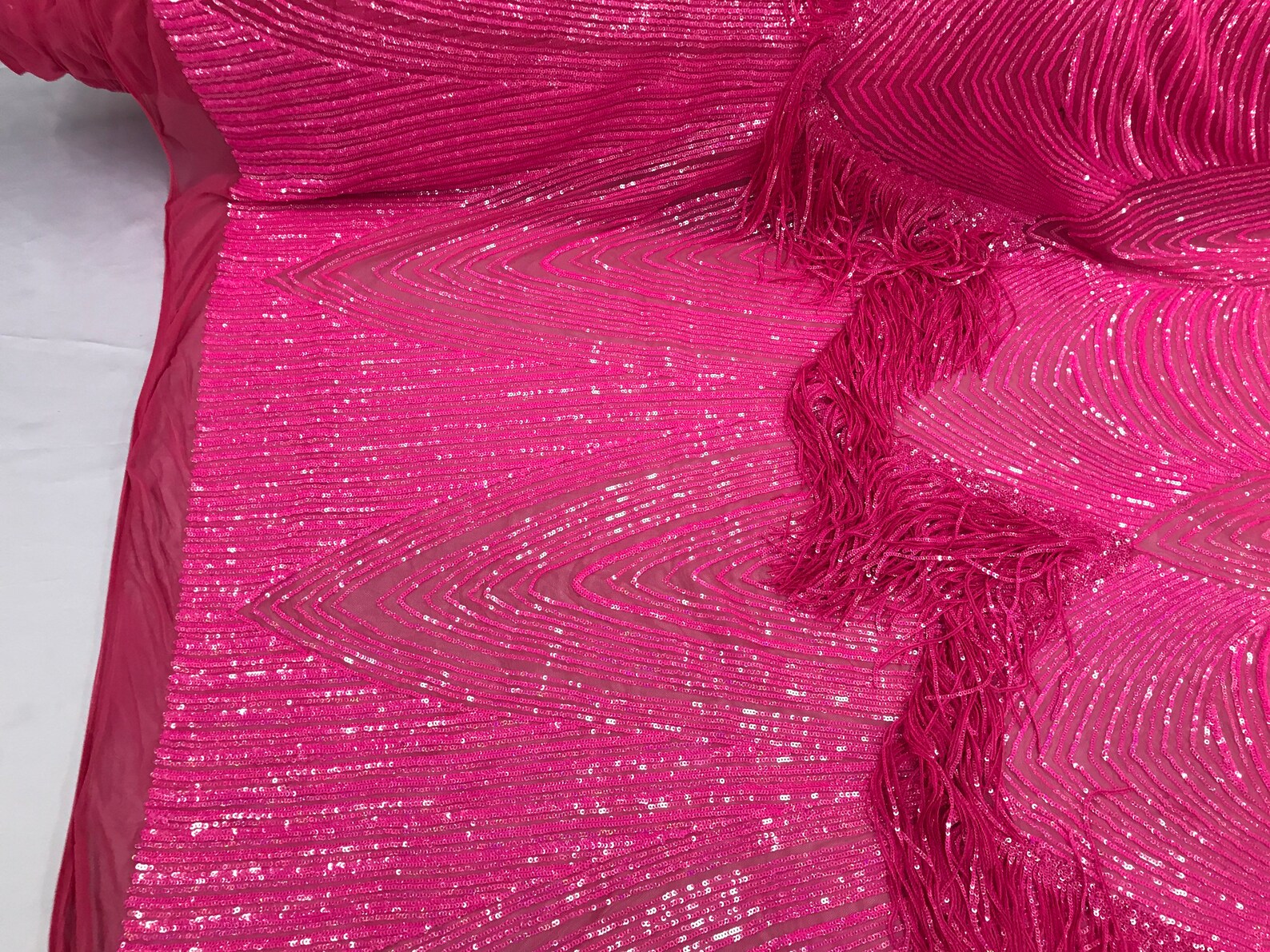 Iridescent Hot Pink Fringe Sequins on Mauve Mesh Fringe Etsy