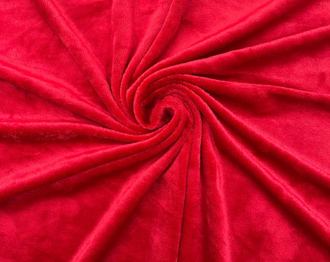 Red Minky Fabric By The Yard, Ultra Soft Fabric, 3.mm Pile, 2 Way Stretch Minky Fabric, 60” Wide Used for Blanket