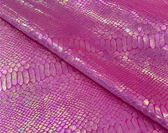 Hot Pink Iridescent Snake Illusion Foil Stretch Velvet Fabric | Snake Print - by the yard