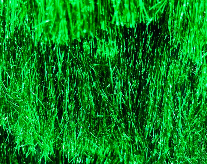 Emerald Green Metallic Eyelash Design on a Mesh By The Yard, eyelash fabric Embroidered on 2 Way Stretch Fancy Fringe ( Choose The Size )