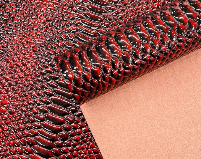 3D Snake Embossed Vinyl Fabric: Dark Red Faux Leather Upholstery