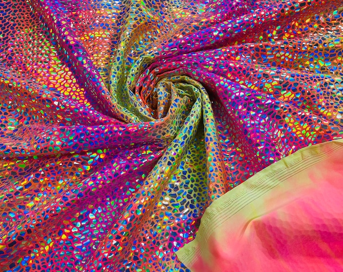 Dragón Scales Iridescent Foil On Tie Dye  Milliskin Nylon Spandex Fabric by the yard | Foil Scales | Spandex Fabric | 4 Way Stretch