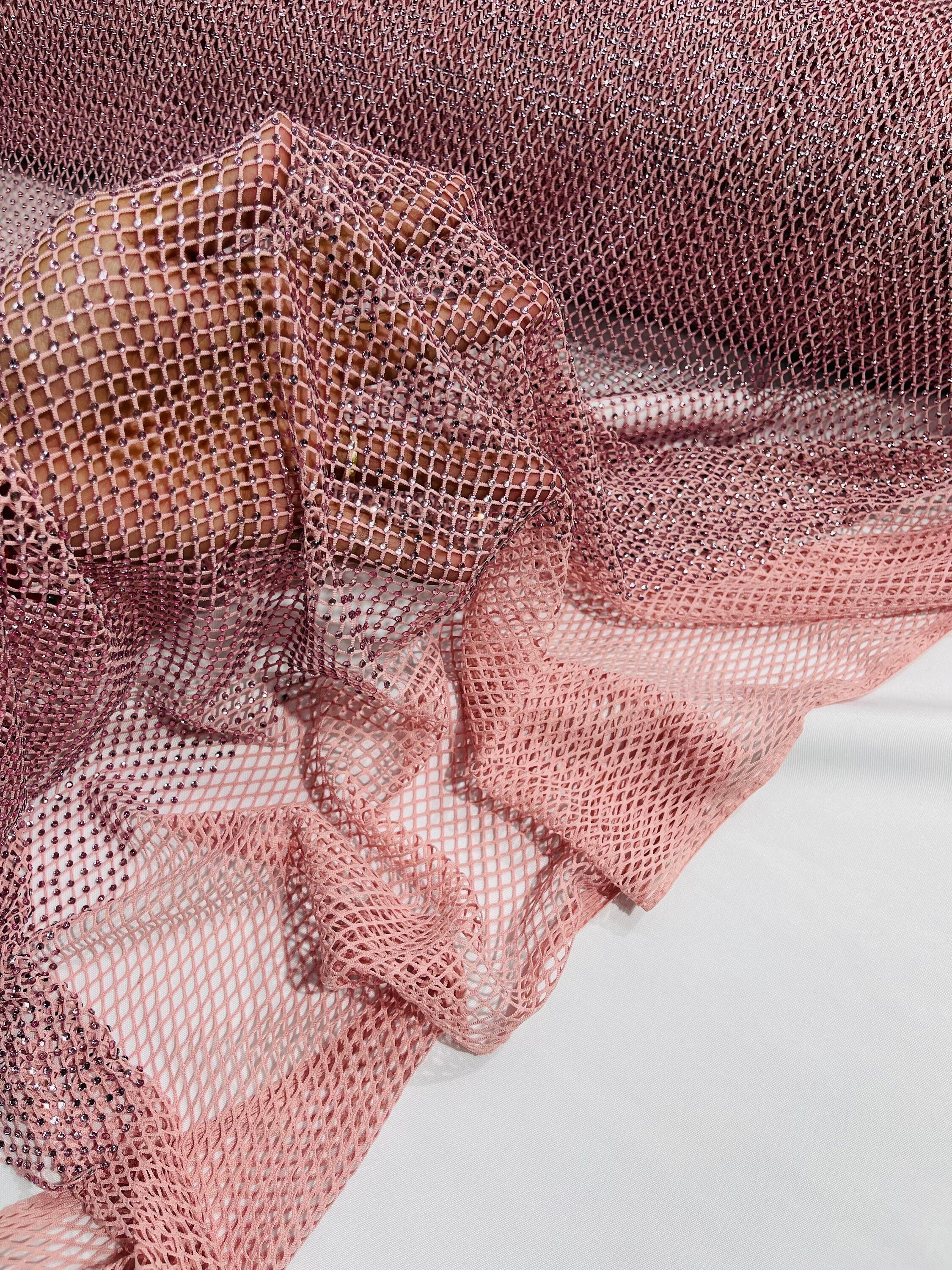 Dusty Rose Rhinestone Dusty Rose Rhinestone Fishnet Fabric: Stretch Spandex, Crystal Stones ...