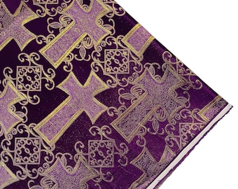 Purple Gold Cross Brocade Fabric: Liturgical Jacquard By The Yard