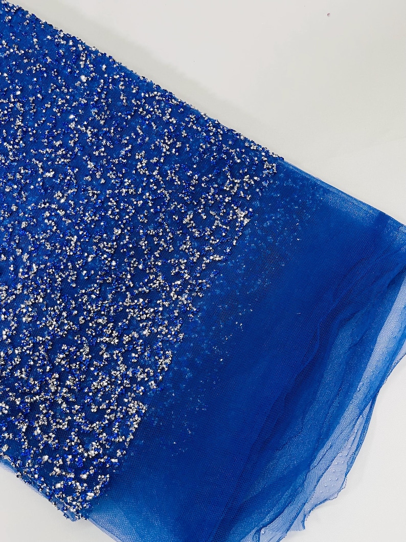 Royal Blue Rhinestones Glitter Fabric on a Mesh by the Yard, Ombre ...