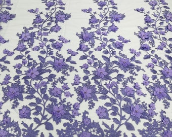 Lilac 3D Floral Design - by the yard - Embroider Flower With Pearls On a Mesh Lace-Prom-Dresses-Nightgown-Apparel