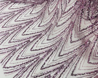 Plum Fashion Design Beads and Sequins, Luxury Beaded Fabric Embroidered on a Mesh Lace,Wedding,Bridal,Dress Sold By The Yard
