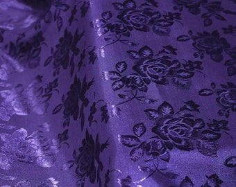 Purple Flower Brocade Jacquard Satin Fabric, Sold By The Yard Polyester Satin Floral Wide 58/60"  (Choose The Quantity)