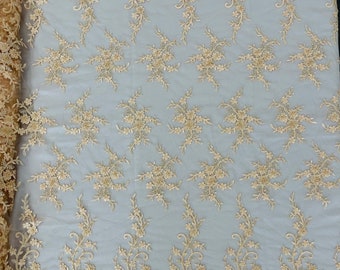 Blush Peach Beaded Sequins Fabric, Embroidery With Beaded Sequin on a Mesh, Floral Bridal Lace Fabric by the yard (Pick a size )