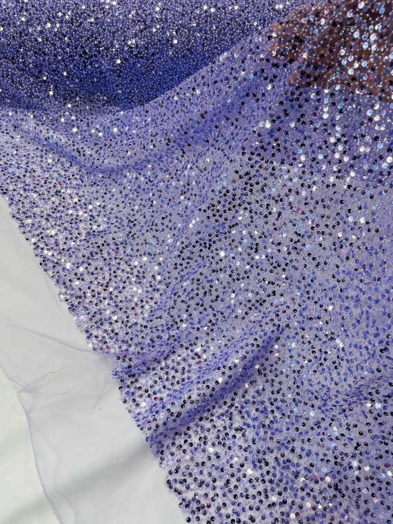 Buy Lilac Sequin Pearl Beaded Lace Fabric: Wedding Mesh