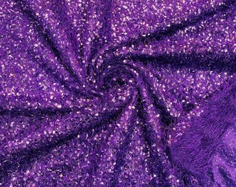 Purple Sequin Eyelash Fringe Fabric: Metallic Design By The Yard