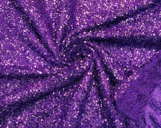 Purple Sequin Eyelash Fringe Design By The Yard, eyelash fabric, Sequin Eyelash Sewing Fringe