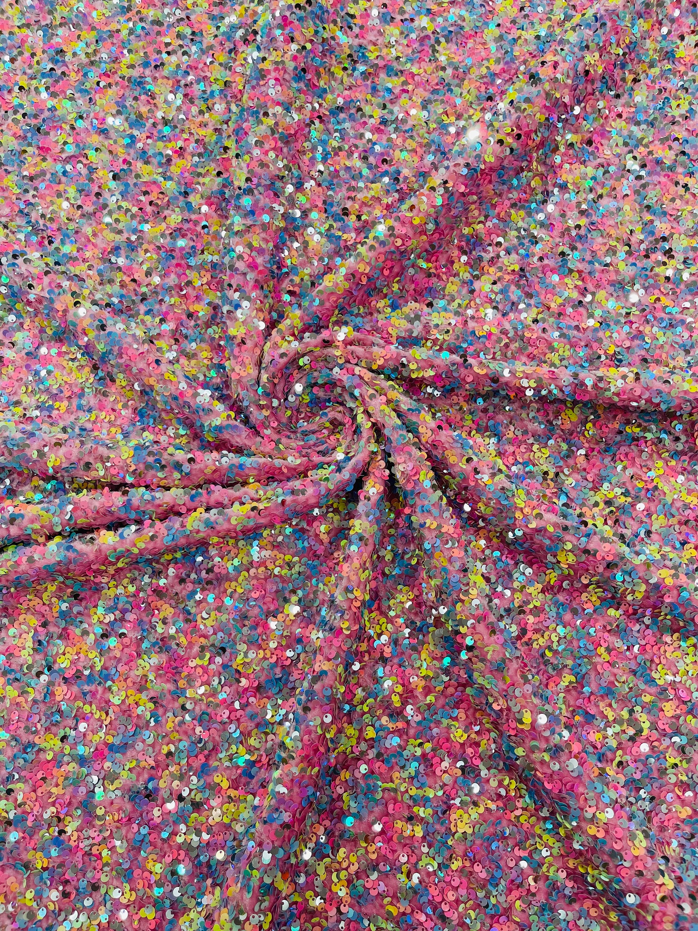 Sequine Color Multi-color Sequin Fabric: Silver 5mm Sequins on Pink Stretch Velvet - Etsy