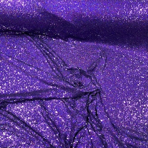 Purple Mini Holographic Sequins on Mesh 4Way Stretch Polyester Spandex, Sequin Fabric Dresses-Nightgowns-Prom Gown (Choose The Size)