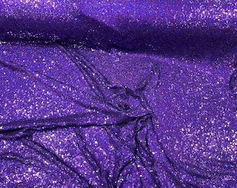 Purple Holographic Sequin Fabric: 4-Way Stretch Polyester Spandex