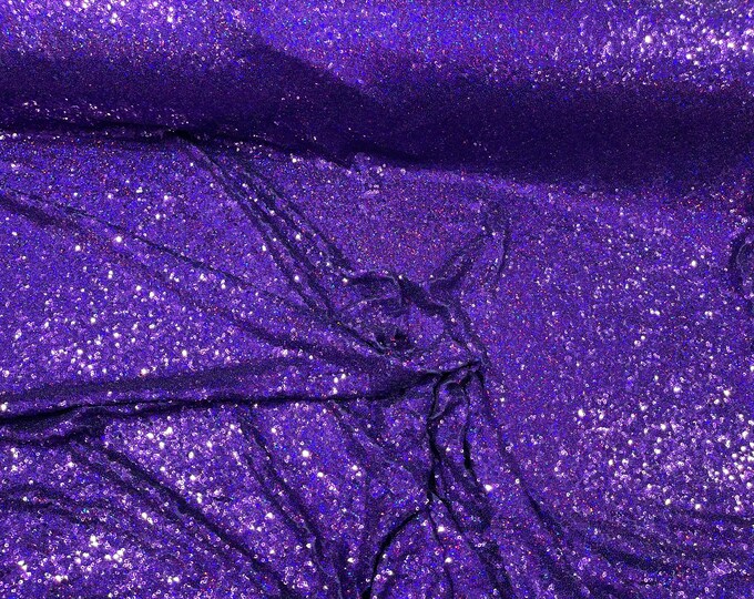 Purple Mini Holographic Sequins on Mesh 4Way Stretch Polyester Spandex, Sequin Fabric Dresses-Nightgowns-Prom Gown (Choose The Size)