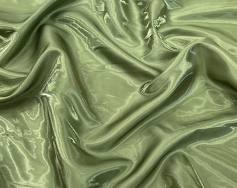 Dark Sage Crystal Satin Fabric: Glossy Bridal Satin By The Yard