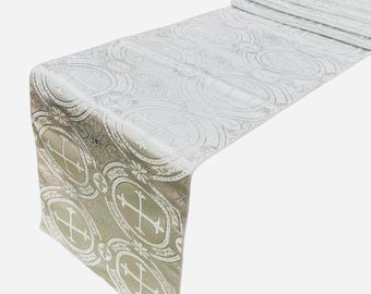 White Silver Religious Brocade Tablecloth | Liturgical Fabric | Runner Ecclesiastical Jacquard | Church | Vestment - Cross Brocade by Yard