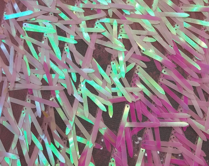Pink Iridescent Sword Shaped Sequins by the yard (Pick a Size) Costume Craft Fabric - Swords Design Iridescent Sequin Fabric