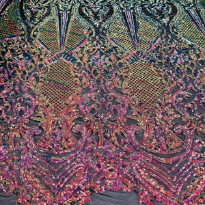 Rainbow Iridescent Sequin Lace Fabric by the Yard DAMASK Design ...