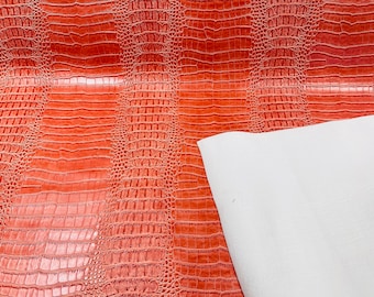 Orange Crocodile Faux Fake Leather Vinyl Fabric, Embossed Crocodile Fabric - By The Yard Upholstery Purses Shoes Wallets Belts