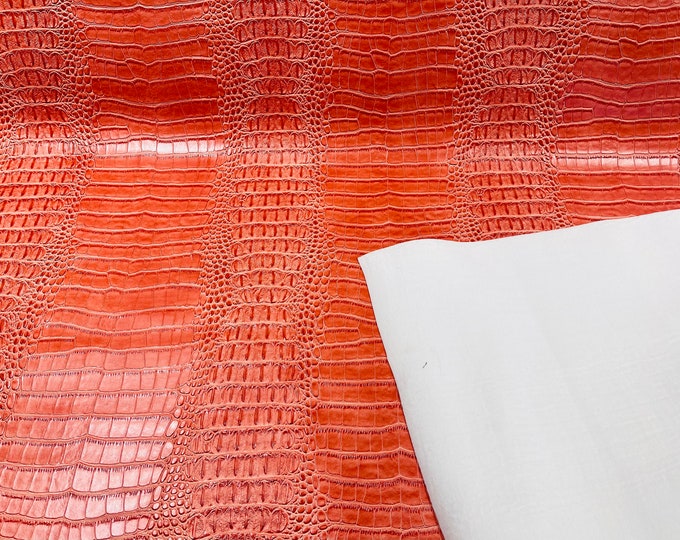 Orange Crocodile Faux Fake Leather Vinyl Fabric, Embossed Crocodile Fabric - By The Yard Upholstery Purses Shoes Wallets Belts