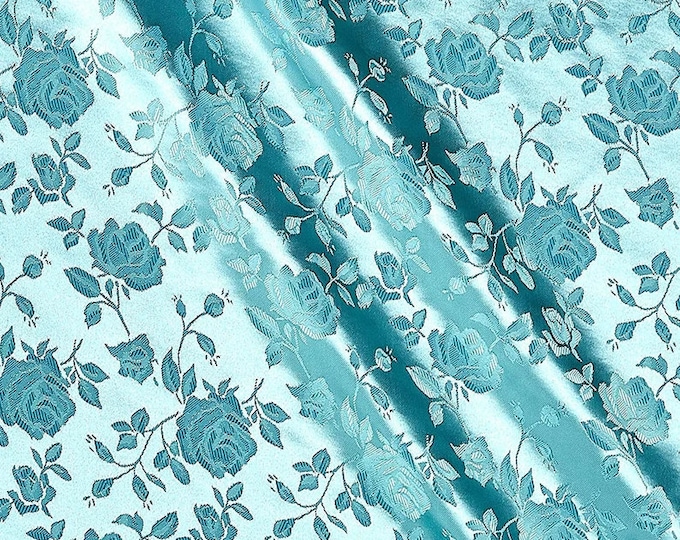 Jade Mint Flower Brocade Jacquard Satin Fabric, Sold By The Yard Polyester Satin Floral Wide 58/60"  (Choose The Quantity)