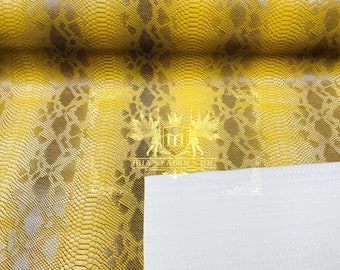 Gold Viper Snake Skin Vinyl: 3D Scales Faux Leather Upholstery Fabric