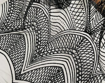 Black Glitter on Mesh Lace Fabric By The Yard for Wedding Decor Damask Geometric Glitter Fabric  Bridal/Prom/Shimmer/Luxury Sparkle
