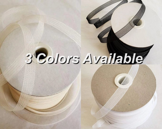 1/2 Inch Crinoline Horsehair Braid for Trim, Wedding Dress, Bridal Decor Sold By The Yard (Black, White, Ivory)