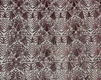 Dusty Pink Geometric Sequins Fabric: 4-Way Stretch Mesh, Prom Gown