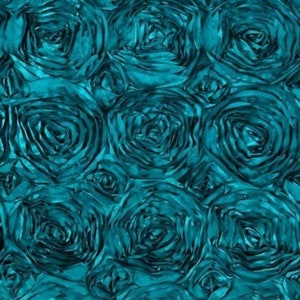 Dk Teal Rosette Fabric 3D Rosette Satin, Floral Satin ( Choose The Size )