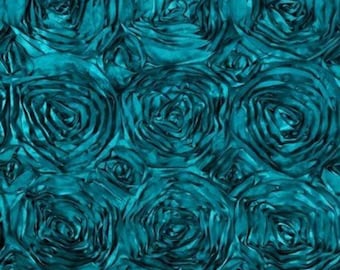 Dk Teal Rosette Fabric 3D Rosette Satin, Floral Satin ( Choose The Size )