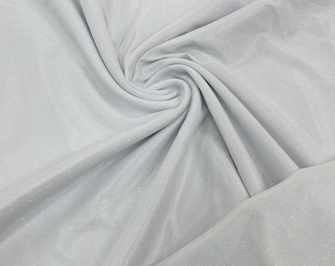 White Iridescent Glitter Fabric: 2 Way Stretch Spandex, Prom Gown Backdrop